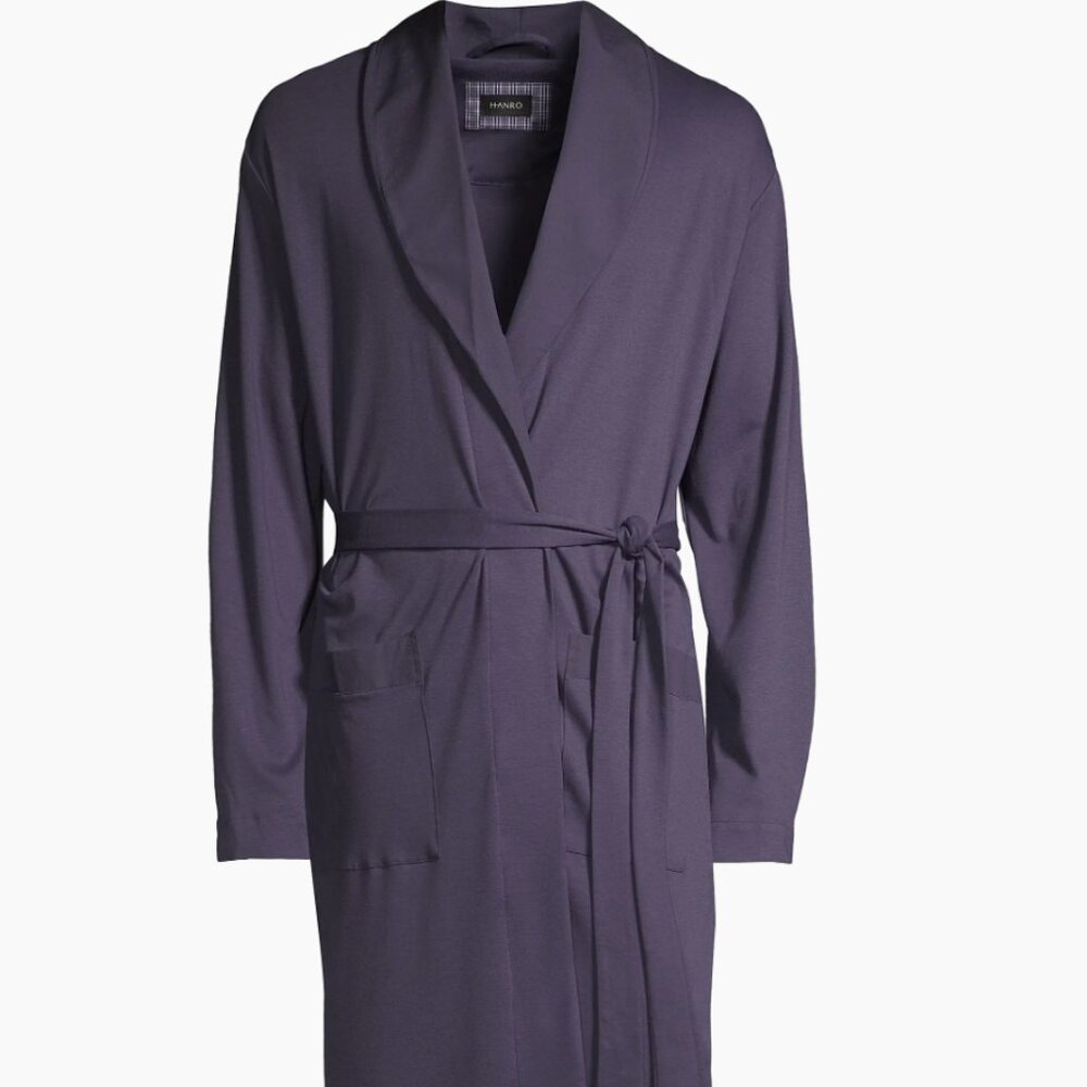 ❤️ HANRO MEN'S NIGHT AND DAY COTTON BLACK IRIS DARK NAVY BLUE BATHROBE XL LUXURY